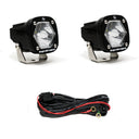 Baja Designs S1 Spot LED Light w/ Mounting Bracket Pair with hex lens, black aluminum housing, and wiring harness for off-road vehicles