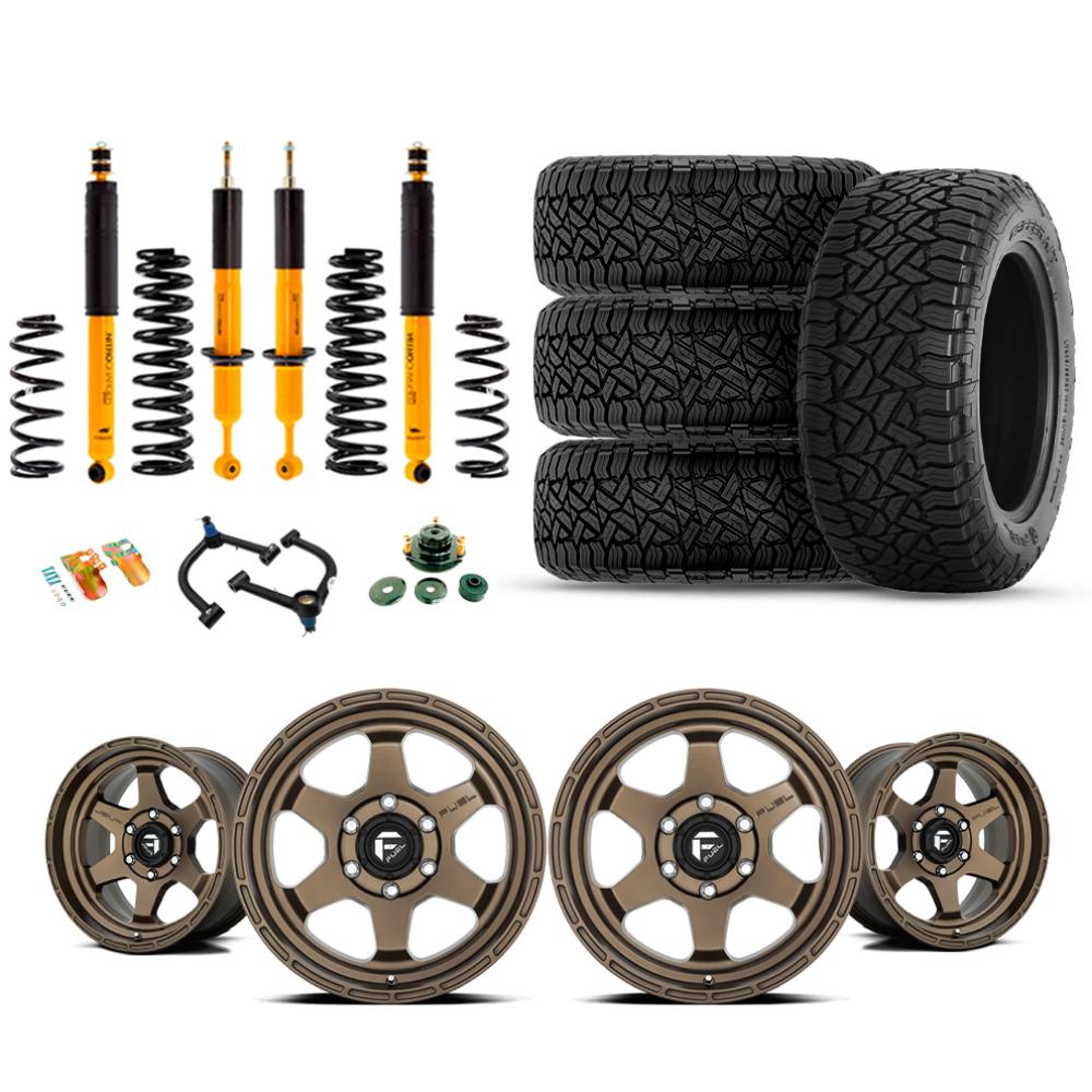 OME 2.5" Lift Kit + 17" Fuel Wheels & Tires Package for 4Runner (03-09) with heavy-duty suspension and all-terrain tires