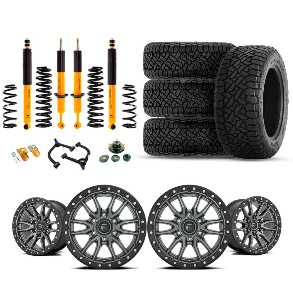 OME 2.5" Lift Kit + 17" Fuel Wheels & Tires Package for 4Runner (03-09) with Old Man Emu suspension and all-terrain tires