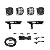 Baja Designs 2021+ Ford F150 Fog Pocket Kit SAE Clear Squadron Pro DC with dual high-performance LED lights, mounts, and wiring harnesses