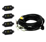Baja Designs Universal Amber Rock Light Kit with four amber LED pods and heavy-duty wiring harness for off-road use