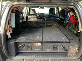 Dobinsons Rear Dual Roller Drawer System for Toyota 4Runner 5th gen 2010-2023 with heavy-duty fridge slide and storage compartments