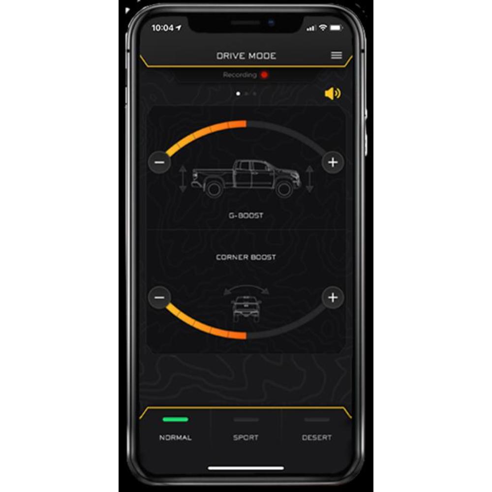 ICON Vehicle Dynamics Intelligent Control Install Kit 53504 for Toyota 4Runner (10-24) smartphone interface showing adjustable shock damping settings