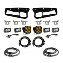 Baja Designs 2021+ Ford Bronco Amber SAE Fog Pocket Kit with dual amber and white LED pods, brackets, and wiring harnesses