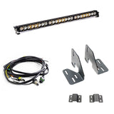 Baja Designs 18-19 GMC 2500/3500 HD S8 30in Light Bar Kit with heavy-duty mounting brackets and wiring harness components
