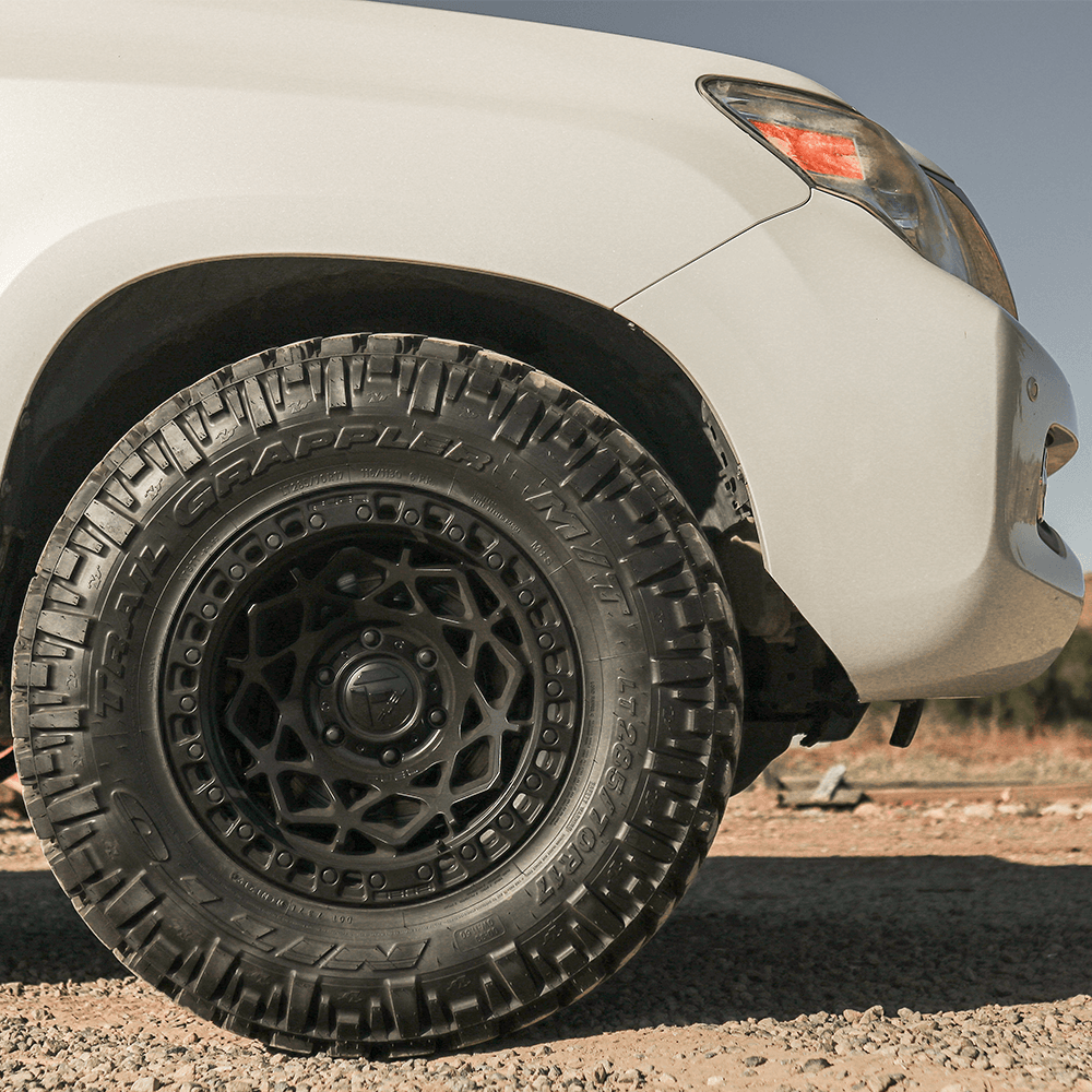 Fuel 1PC D786 Unit - 17X9 -12mm - Matte Black With Matte Black Ring cast aluminum wheel on lifted 4Runner off-road tire setup