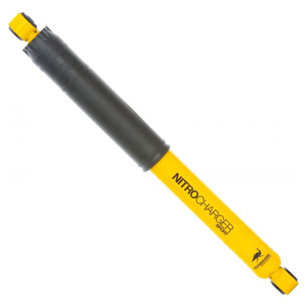A high-quality Old Man Emu Rear Nitrocharger Sport 60062 for Toyota LandCruiser 70, 73 & 74/ Tacoma V6 / HiLux LN65, YN65, LN106 & RN105 shock absorber with heavy gauge reserve tube, designed for excellent compression valving, photographed on a pristine white background.