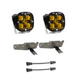 Baja Designs 1999-2010 Ford Super Duty Fog Pocket Kit SAE Amber with dual amber LED pods, steel mounting brackets, and wiring harnesses