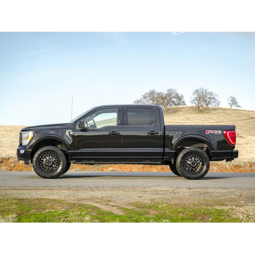 ReadyLift 2 inch Leveling Kit for F-150 (21-24) installed on black 2021 Ford F-150 with upgraded suspension height