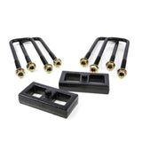 ReadyLift 1'' Rear Block Kit for Chevy Colorado (15-22) with cast iron blocks, integrated bump stops, and heavy-duty U-bolts