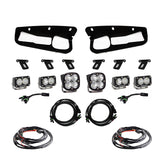 Baja Designs 2021+ Ford Bronco Fog Pocket Kit Sportsmen with LED lights, mounting brackets, and wiring harnesses for off-road use