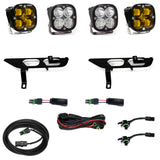 Baja Designs 2021+ Ford F-150 Pro Series Fog Pocket Kit - Amber with dual-lens LEDs, mounts, and wiring harnesses