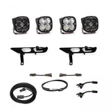 Baja Designs 2021+ Ford F150 Fog Pocket Kit SAE Clear Squadron Sport DC with Upfitter includes LED pods, mounting brackets, wiring harnesses.