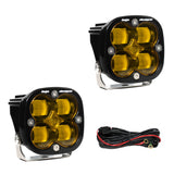 Baja Designs Squadron SAE LED Auxiliary Light Pod Pair - Amber with heavy-duty mounts and wiring harness for off-road vehicles