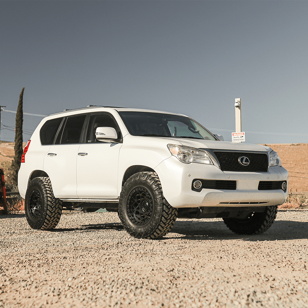 Fuel 1PC D786 Unit - 17X9 -12mm - Matte Black With Matte Black Ring cast aluminum wheels on lifted Lexus GX off-road tires