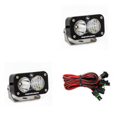 Baja Designs S2 Pro Series LED Light Pods Driving Combo Pattern - Pair with black aluminum housing and wiring harness kit