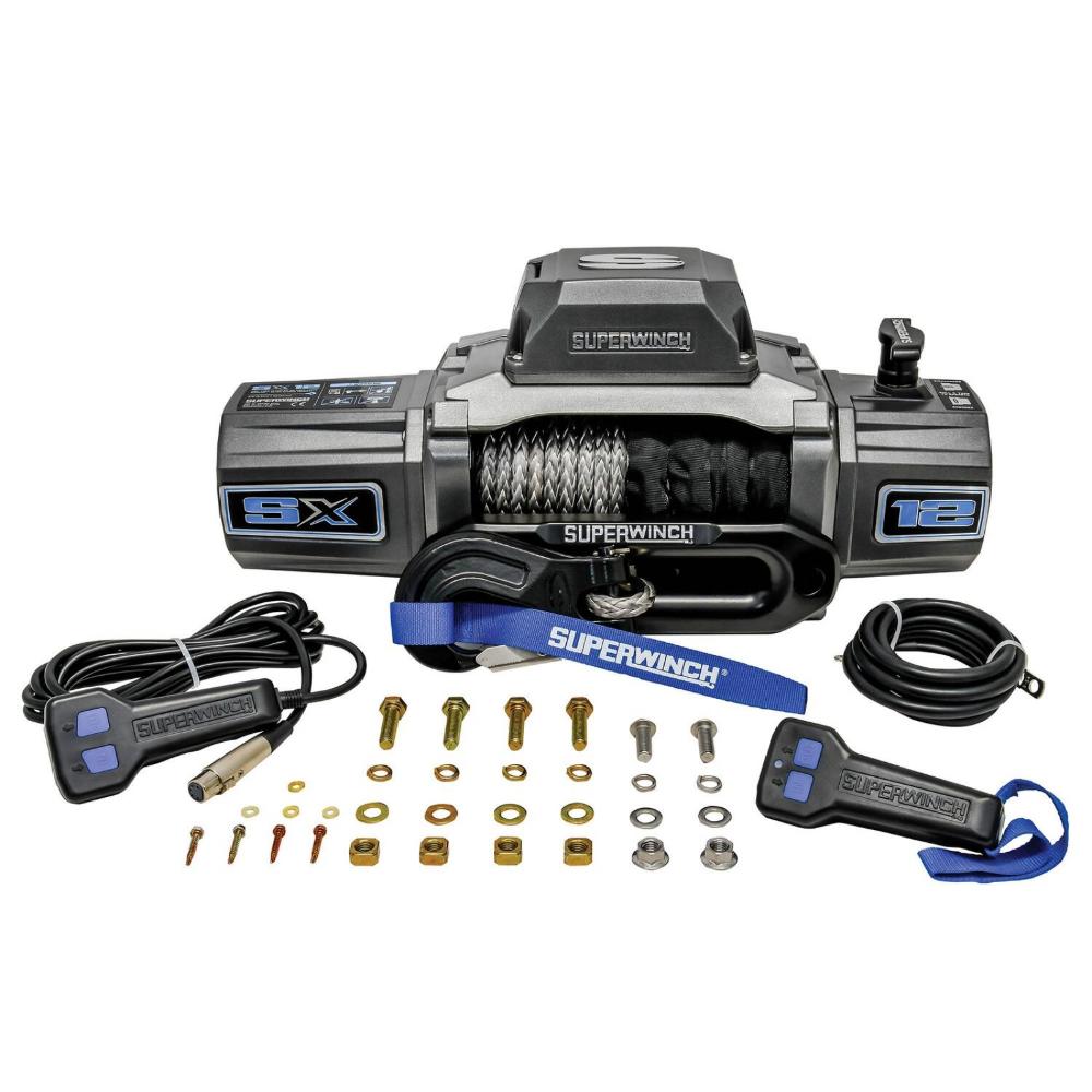 Superwinch SX12SR Winch 1712201 with 12,000 lb line pull, 6.0 hp sealed motor, wireless and wired remotes, synthetic rope, clutch handle
