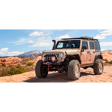 Load image into Gallery viewer, This Old Man Emu Jeep Wrangler offers a top-notch performance with its ARB Old Man Emu Front Nitrocharger Sport L Series 60066M shock absorbers. The compression valving and reserve tube ensure superior ride comfort and stability even in challenging terrains.