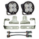 Baja Designs 2018 Wrangler JL Squadron Pro Series Fog Pocket Kit with dual LED fog lights, steel brackets, and wiring connectors