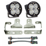 Baja Designs 2018 Wrangler JL Squadron Pro Series Fog Pocket Kit with dual LED fog lights, steel brackets, and wiring connectors