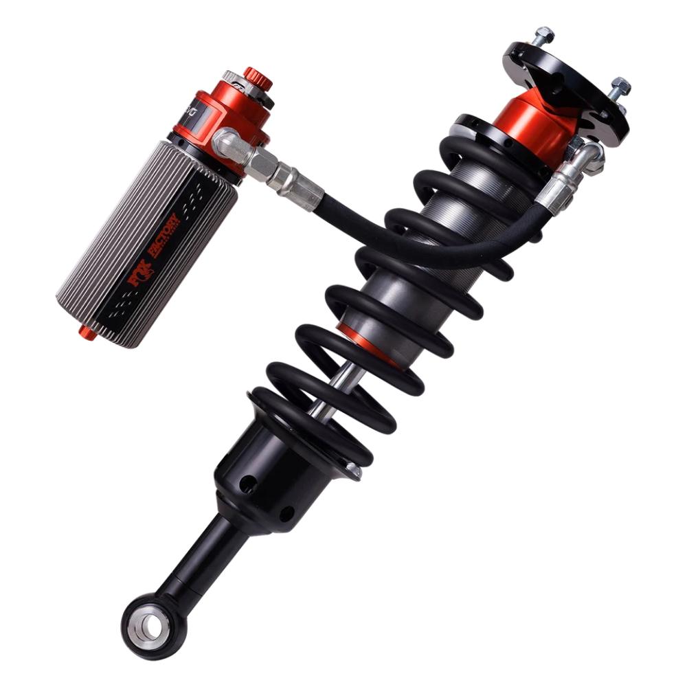 Adjustable coilover shock with remote reservoir and heavy-duty black coil spring