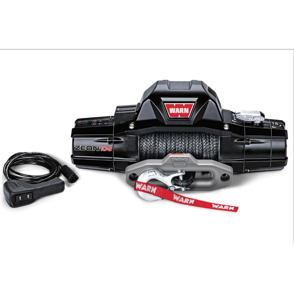 Warn Zeon 10 Winch 88990 with heavy-duty synthetic rope, series-wound motor, planetary gear train, and convertible control pack