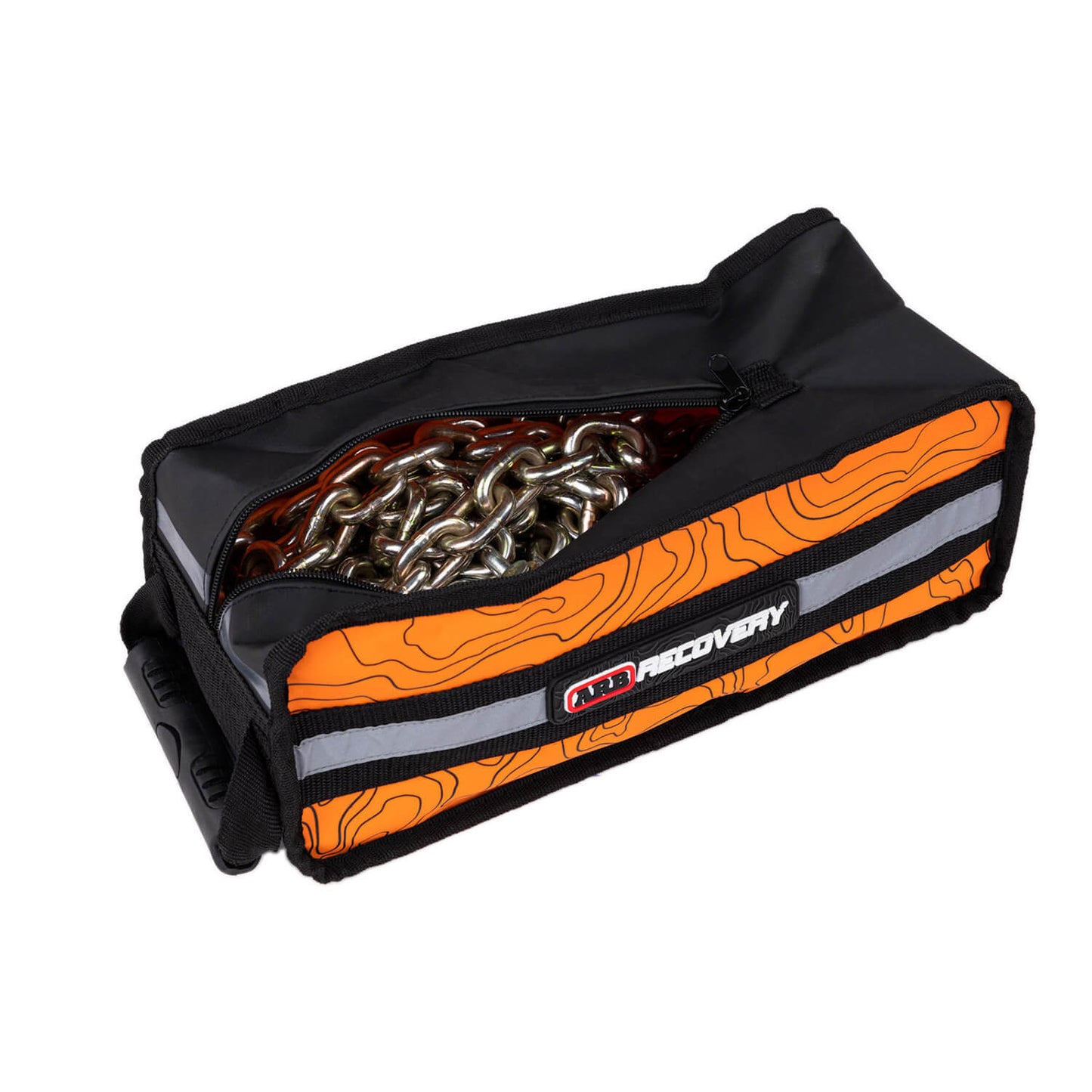 ARB Drag Chain and Bag ARB202A heavy-duty steel recovery chain packed in high-visibility orange fabric storage bag with zipper and handle