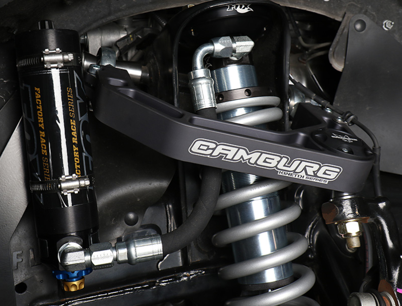 Camburg KINETIK V2 Billet Uniball Upper Control Arms CAM-310184-GRY for Toyota Tacoma (05-23), 4Runner (03-23), FJ Cruiser (07-14) installed with coil spring and remote reservoir shock