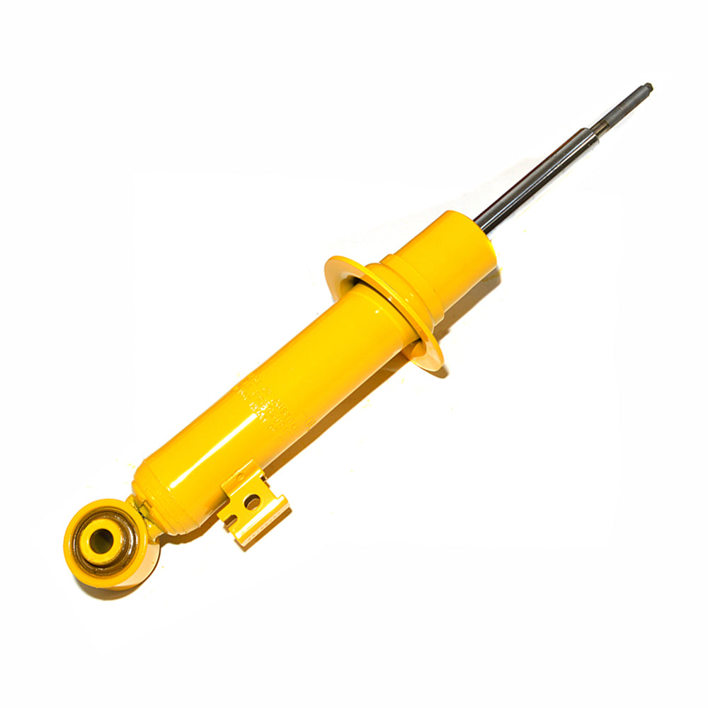 A yellow ARB Old Man Emu Front Nitrocharger Sport Shock 90038 for Ford Ranger with excellent shock absorber performance on a white background.