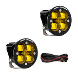 Baja Designs Squadron R SAE LED Spot Light - Amber - Pair with heavy-duty mounts and wiring for off-road vehicles