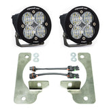 Baja Designs 2018 Wrangler JL Rubicon Squadron R Pro Fog Pocket Kit with dual LED fog lights, steel brackets, and wiring adapters