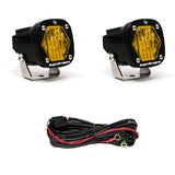 Baja Designs S1 Amber Wide Cornering LED Light w/ Mounting Bracket Pair with wiring harness for off-road vehicle lighting