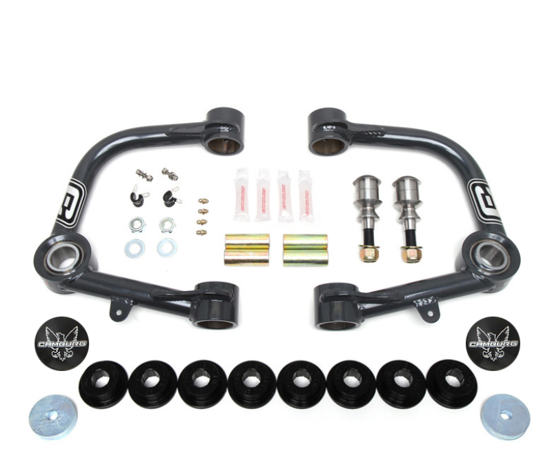 Camburg Uniball Upper Control Arms w/ covers for Toyota Tacoma (Pre/4WD 05-23), 4Runner (03-23), FJ Cruiser (07-14) with billet aluminum caps and hardware kit