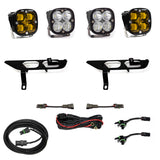 Baja Designs 2021+ Ford F150 Fog Pocket Kit SAE Amber Squadron Pro DC with dual LED lights, mounting brackets, and wiring harnesses