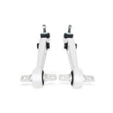 Pair of white suspension control arms with ball joints and bushings