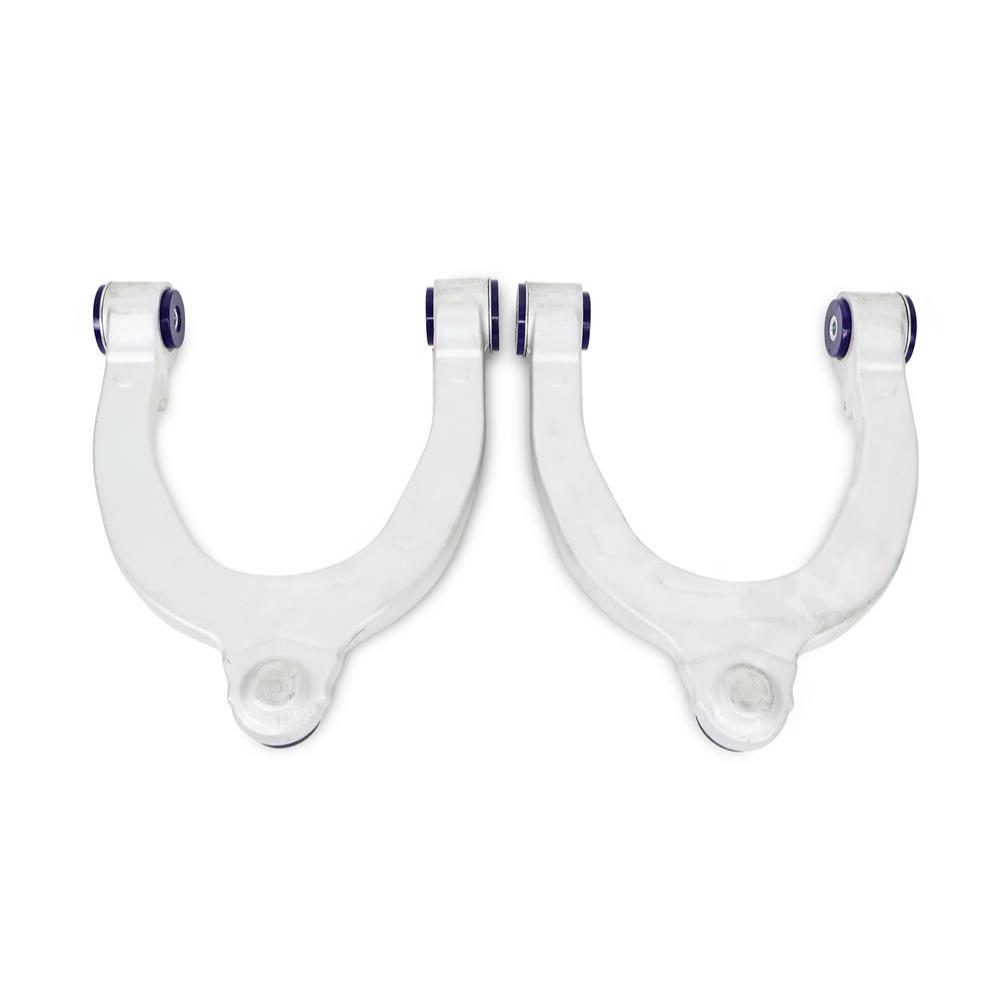 Superpro Front Upper Control Arm Set ALOY0024K for Tesla 3|Y (17-23), white suspension arms with bushings