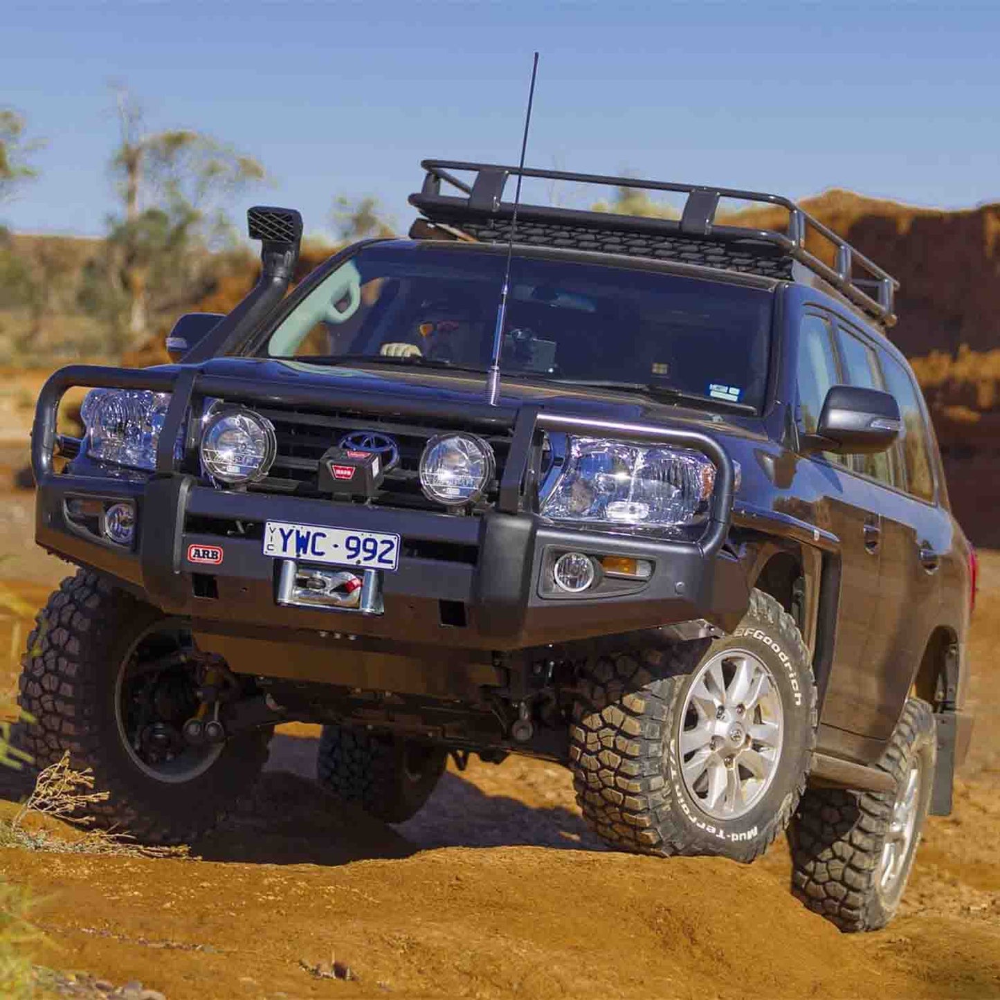 ARB Front Winch Bumper 3415150B for Toyota Land Cruiser (2013-2015) with heavy-duty steel and fitting kit installed