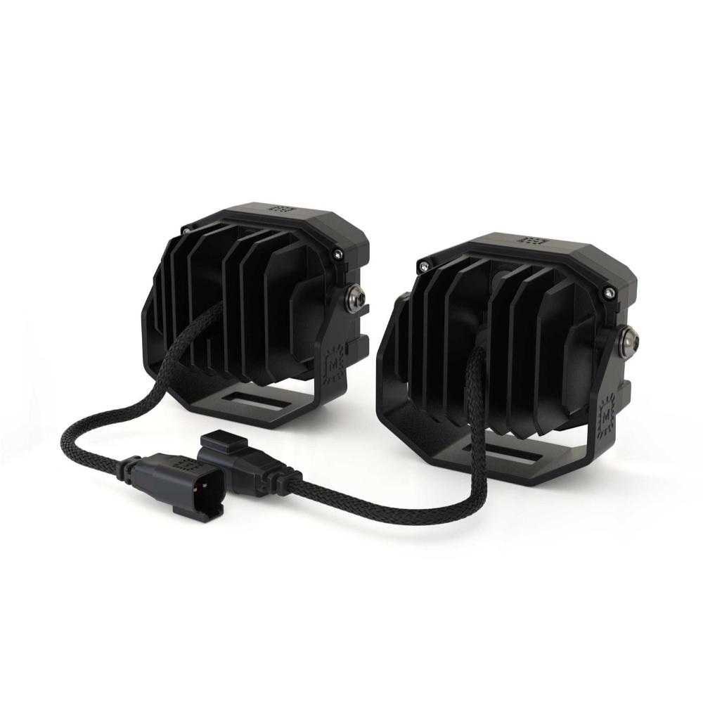 Morimoto 4Banger HXB LED Wide Beam Yellow Lights BAF012 compact dual light set with heavy-duty mounts and weatherproof wiring
