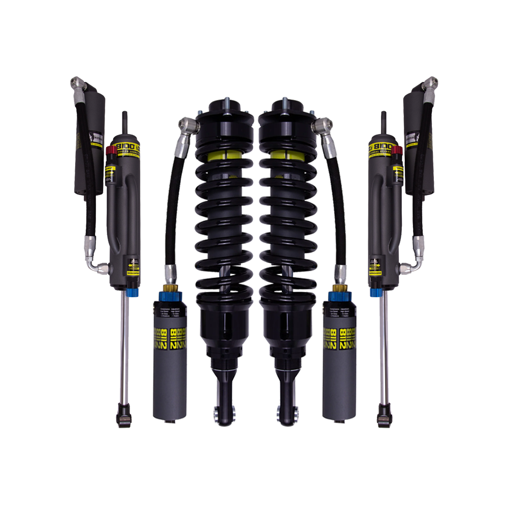 Bilstein B8 8112 DSA+ 0.9-2.6 inch Tacoma (05-15) Lift Kit w/ OME Leaf Springs black coilovers and remote reservoirs
