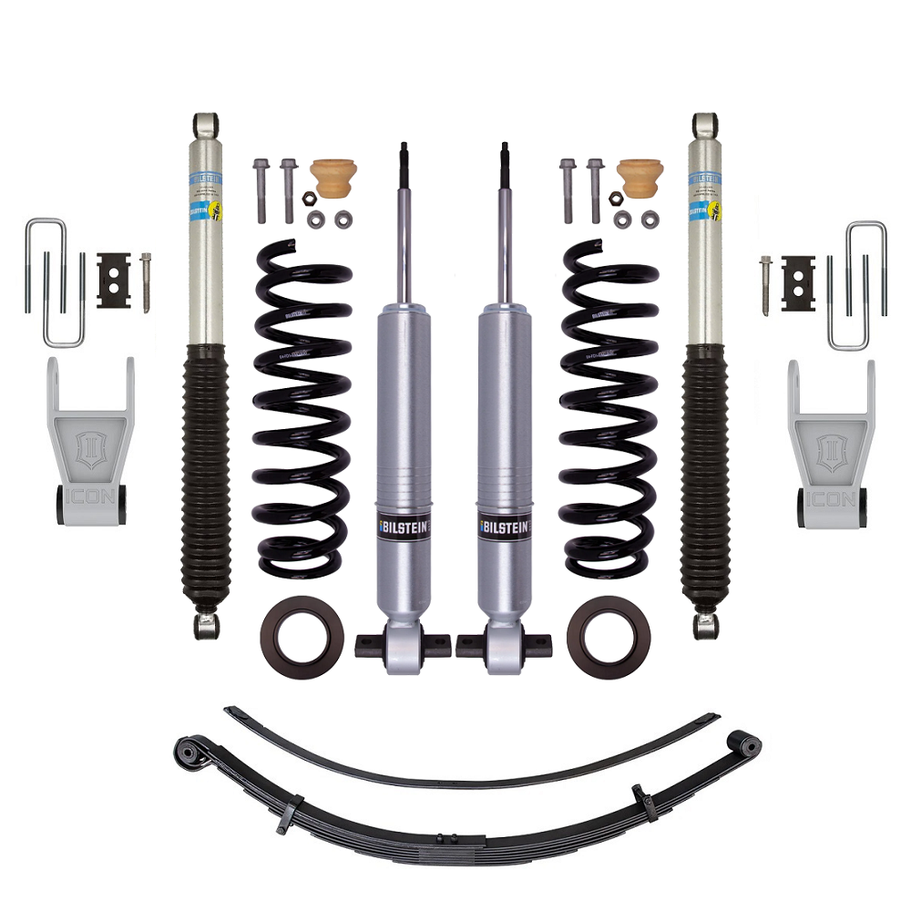 Bilstein B8 6112/5100 2.5 inch F-150 (21-24) Lift Kit with heavy-duty shocks, coil springs, leaf springs, and hardware components