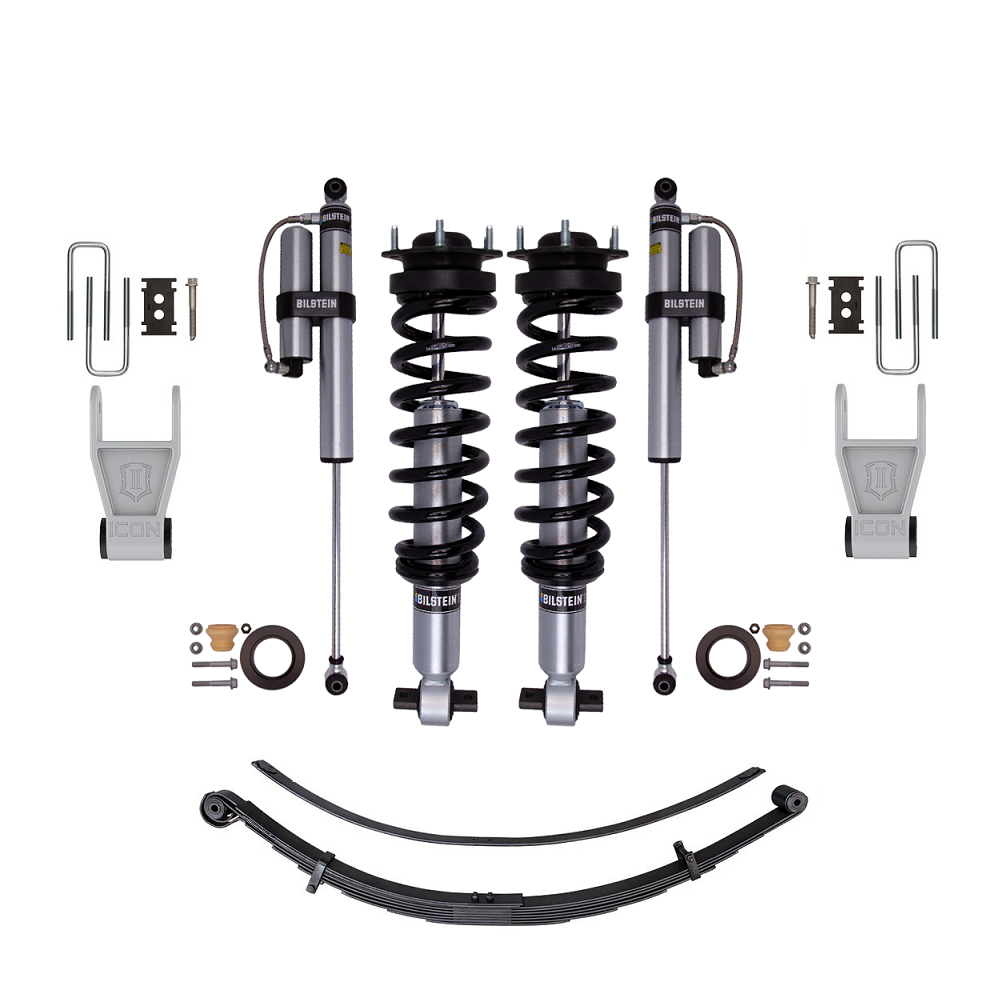 Bilstein B8 6112/5160 2.5 inch F-150 (21-24) Lift Kit with Assembled Front Shocks, coil springs, leaf springs, and hardware components