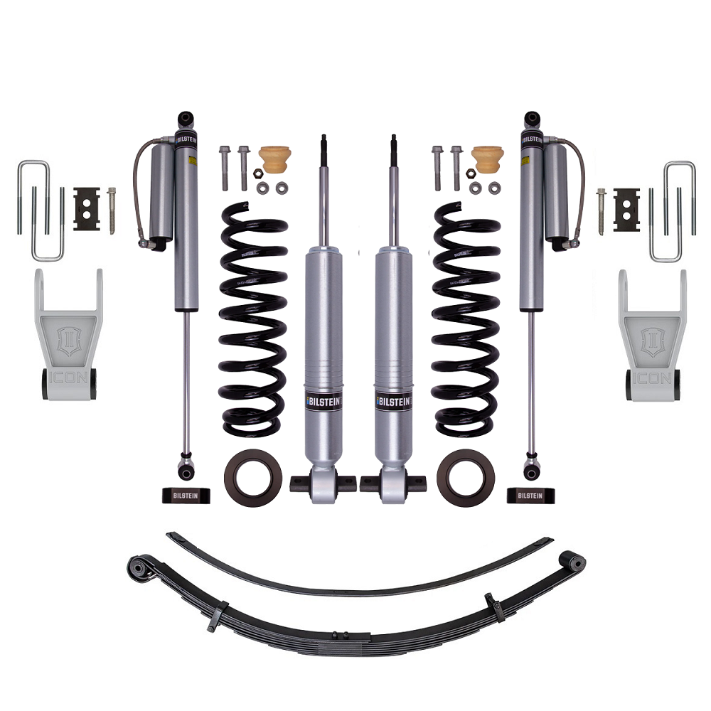 Bilstein B8 6112/5160 2.5 inch F-150 (21-24) Lift Kit with heavy-duty adjustable shocks, coil springs, leaf springs, and hardware components