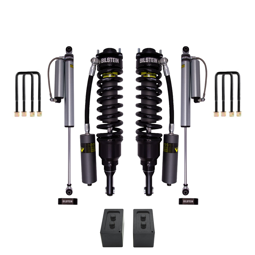 Bilstein B8 8112 0-2.5 inch F-150 (21-24) Lift Kit with heavy-duty adjustable remote reservoir coilover shocks and leveling blocks
