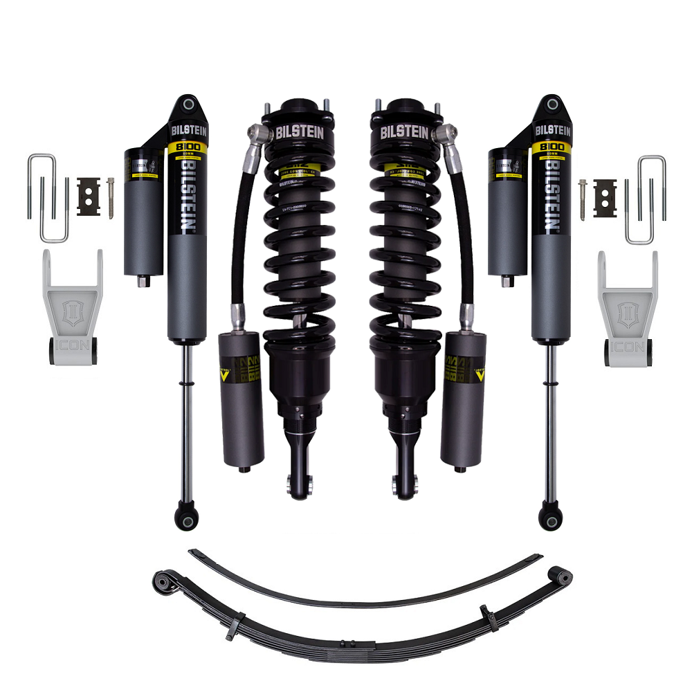 Bilstein B8 8112 0-2.5 inch F-150 (21-24) Lift Kit with heavy-duty remote reservoir coilovers, shocks, leaf springs, and hardware components