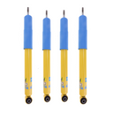 Bilstein B6 4600 Shocks Set for RAM 2500 (14-18), four heavy-duty blue and yellow suspension shocks