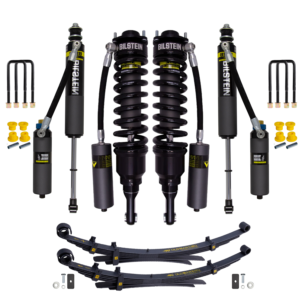 Bilstein B8 8112 0.6-2.5 inch Tacoma (05-15) Lift Kit w/ OME Leaf Springs heavy-duty suspension with adjustable shocks and leaf springs.