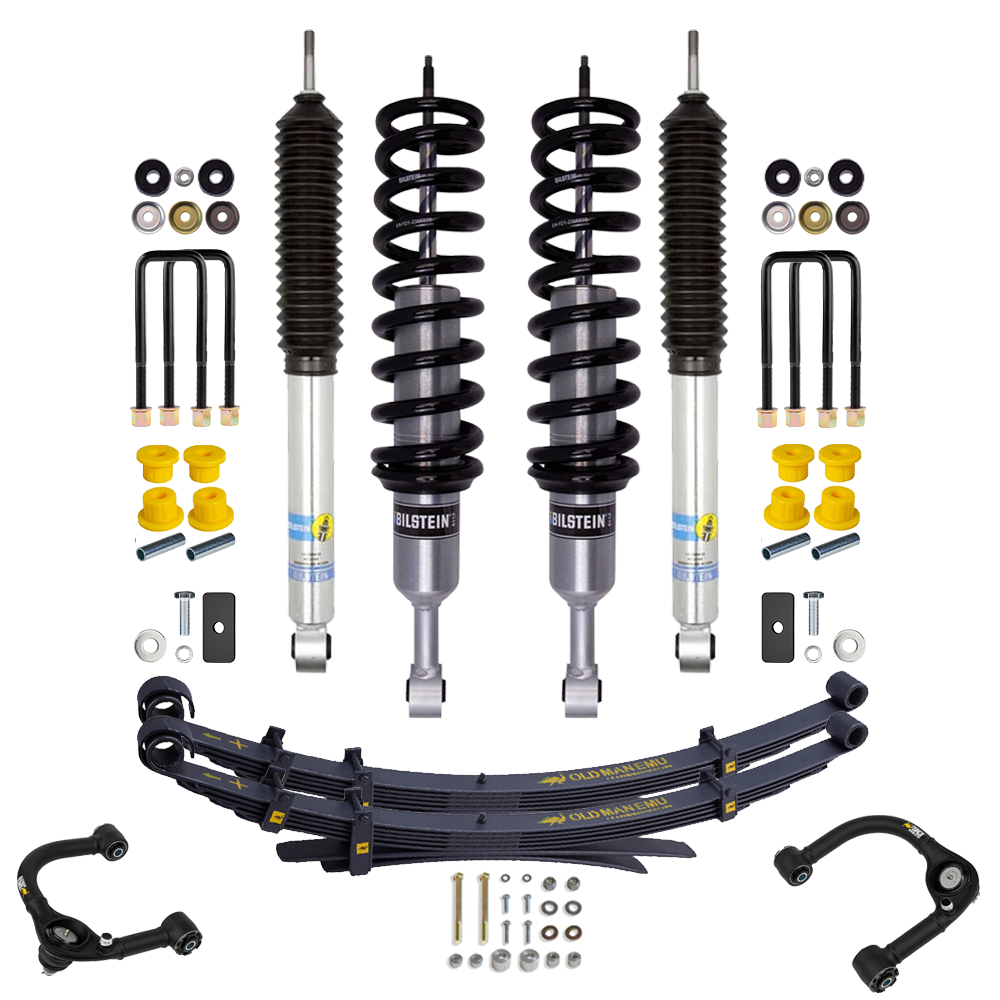 Bilstein suspension components with shocks, coil springs, leaf springs, U-bolts, and bushings