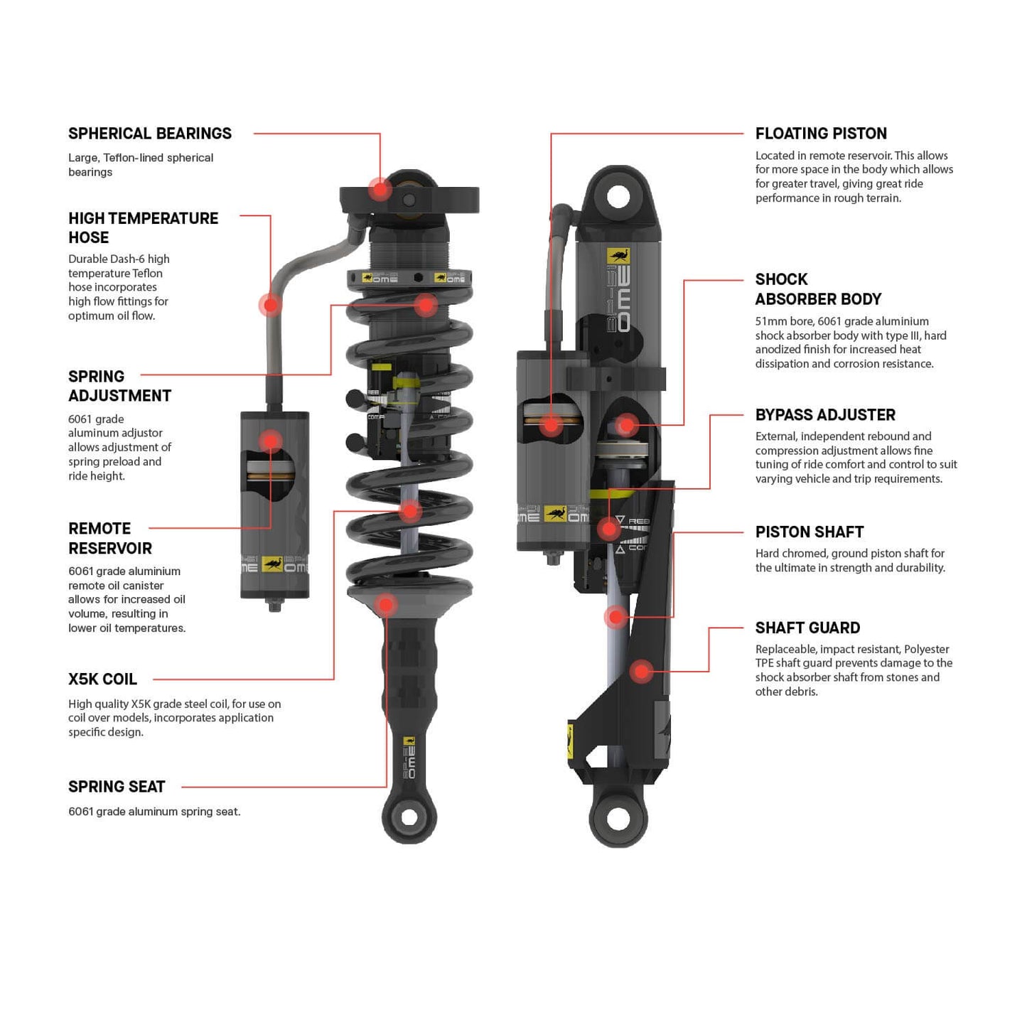 Old Man Emu Rear BP-51 Bypass Shock Absorber BP5160034R heavy-duty adjustable suspension with remote reservoir and bypass technology