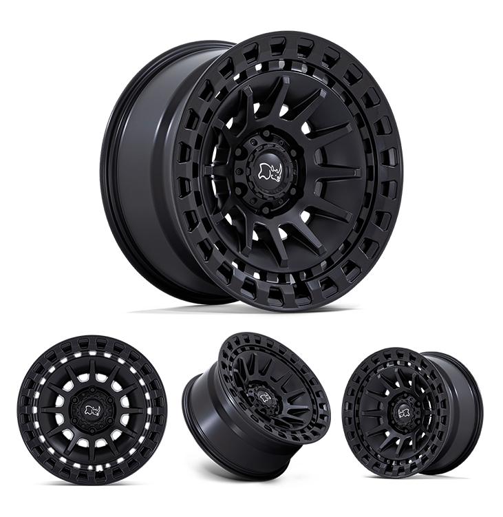 17x8.5" -10 OffSet Black Rhino Wheels & Tires Package - Bundle & Save $100 - Fitment Guarantee heavy-duty black alloy beadlock-style off-road wheels