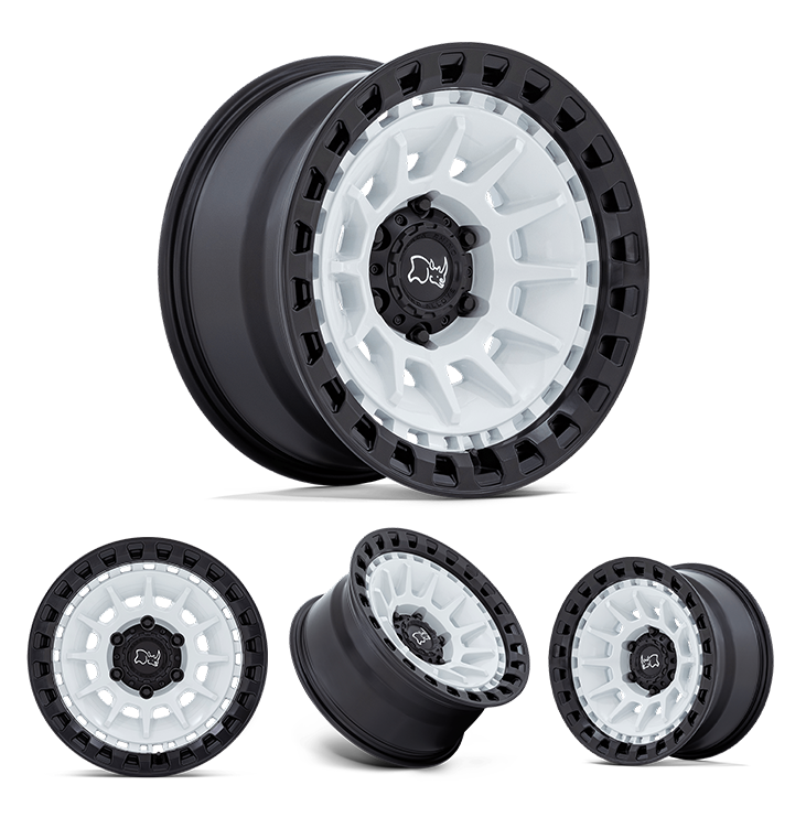 17x8.5" -10 OffSet Black Rhino Wheels for 4Runner (03-24), FJ (03-16), GX460 (10-23) - Fitment Guarantee in white with black beadlock ring